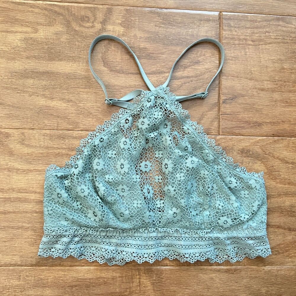 Victoria's Secret Bralette Size XS Light Green Floral Lace Racerback